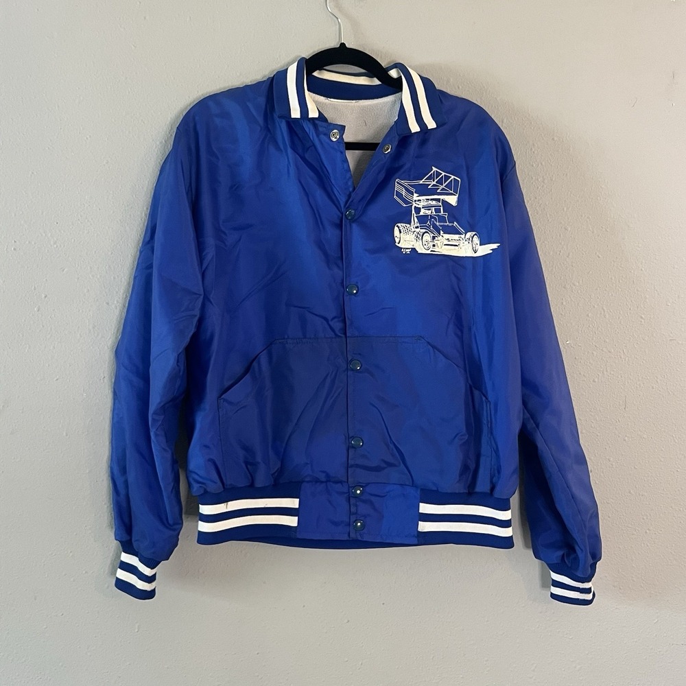Vintage Racing Jacket Outlaw Sprinter Bomber Mens XL Blue Sprint Car Nylon - Picture 2 of 6